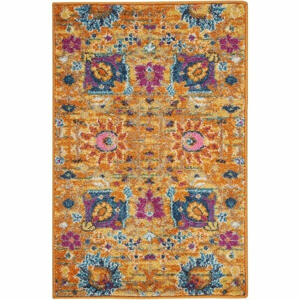 2 x 3 ft. Sun Gold & Navy Distressed Scatter Area Rug, Homeroots, Mfr#: 385244